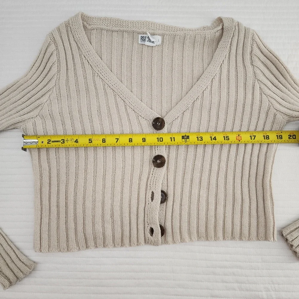 RSQ Collective Knit Cardigan Sweater‎ Women's L Brown Buttons Ribbed Beige Top